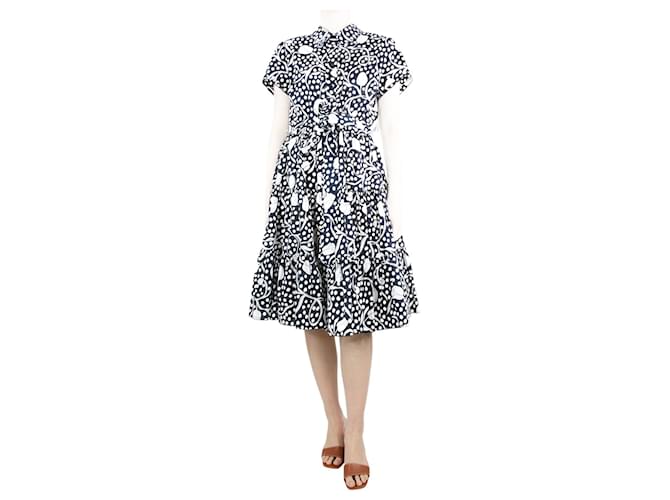 Diane Von Furstenberg Blue polka-dot tiered dress - size L Cotton  ref.1309158