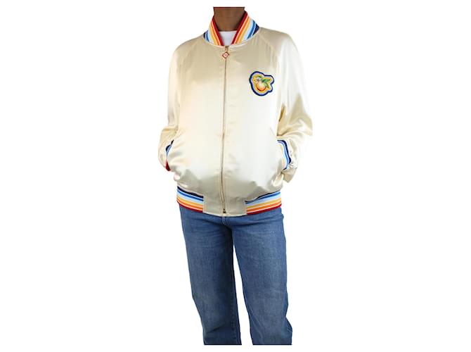 Casablanca Cream satin patch souvenir jacket - size M Silk  ref.1309165
