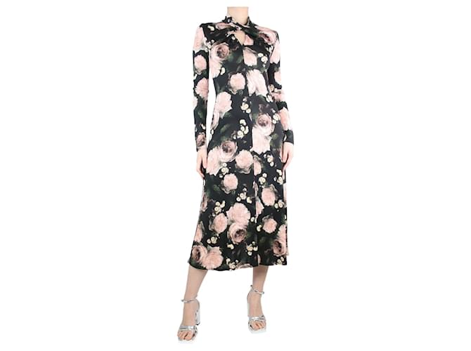 Erdem Vestido midi negro con estampado floral - talla UK 12 Viscosa  ref.1309169