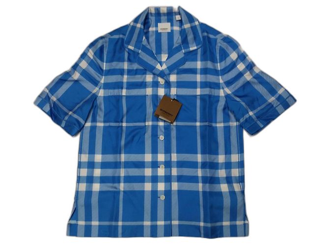 Camicia Burberry Tierney in seta, colore "Vivid Blue" Blu chiaro
