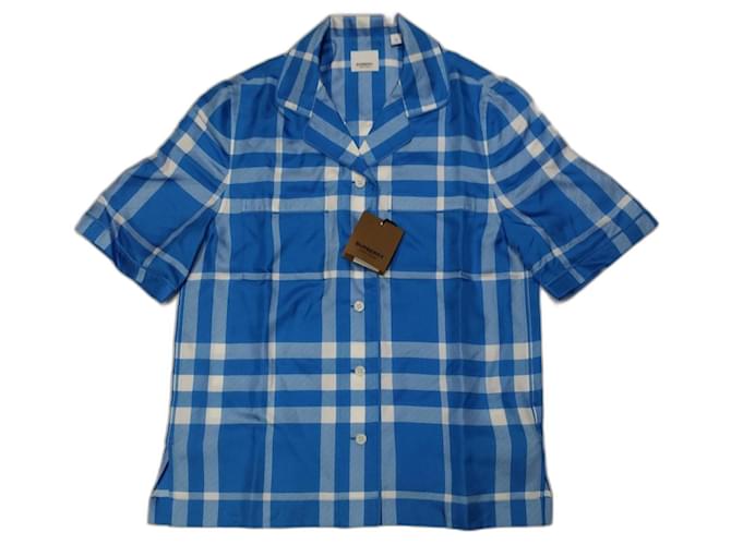 Camisa Burberry Tierney em seda, cor "Vivid Blue" Azul claro  ref.1309174