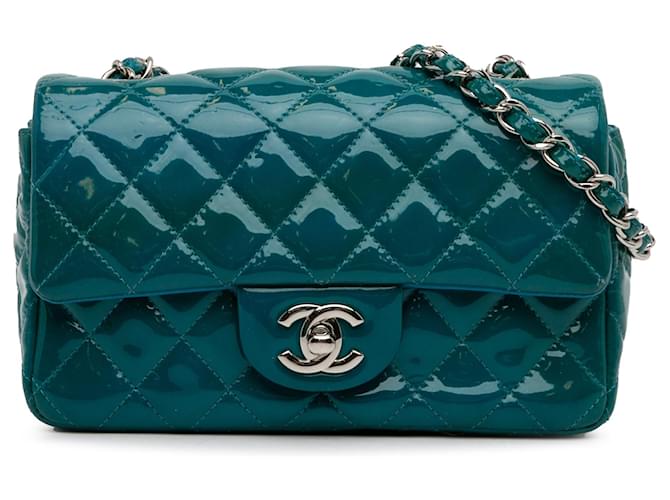 Chanel Blue Mini Classic Patent Rectangular Single Flap Turquoise Leather Patent leather  ref.1309192