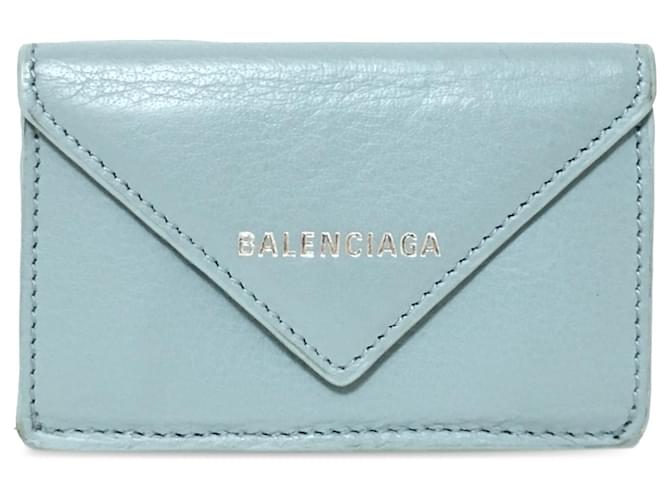Balenciaga Blue Mini Papier Leather Compact Wallet Light blue Pony-style calfskin  ref.1309248