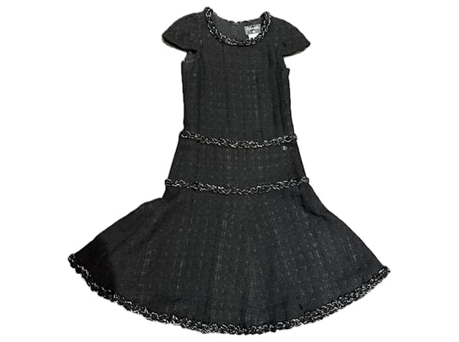 Chanel Vestido negro CC Charm Lana  ref.1309334