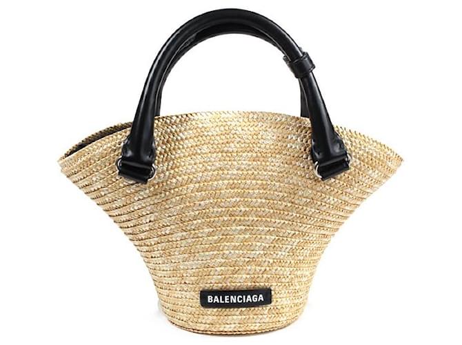 Balenciaga Handbags Black Beige Leather Straw  ref.1309437