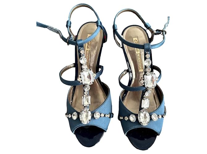 Sapatos de salto alto com strass Buffalo London Azul escuro Pano Diamante  ref.1309503