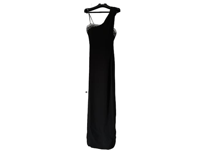 Wunderschönes schwarzes Gianni Versace Kleid mit Strasssteinen. Seide Diamant  ref.1309511