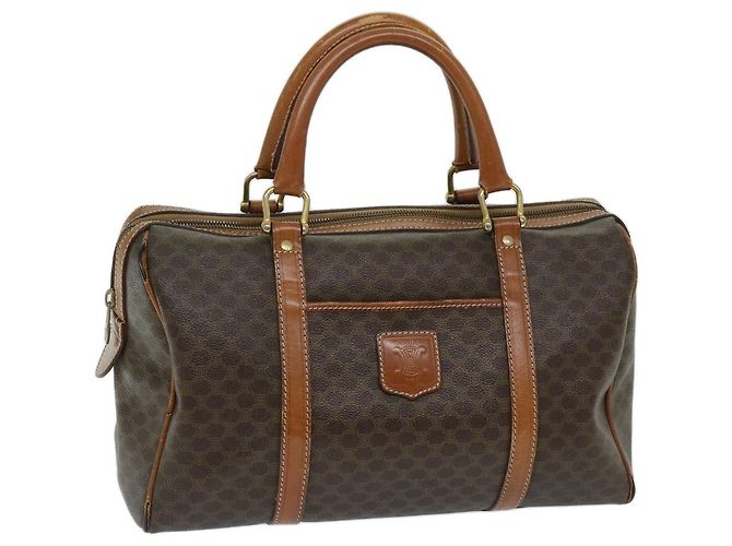 Céline CELINE Macadam Canvas Boston Bag PVC Marron Auth yk11253
