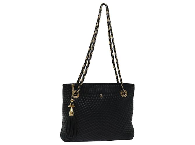 BALLY Quilted Chain Shoulder Bag Leather Black Auth ac2821  ref.1309587