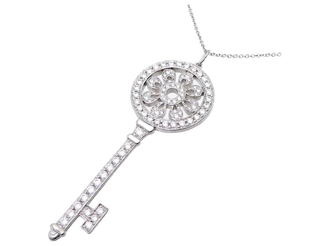 Tiffany & Co Collar con llave de pedal de diamantes en platino Plata  ref.1309672