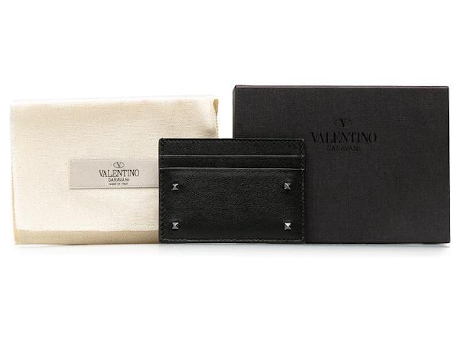 Valentino Rockstud Leather Card Holder Black Pony-style calfskin  ref.1309673