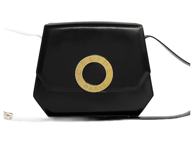 Céline Circle Logo Leather Shoulder Bag Black Pony-style calfskin  ref.1309700