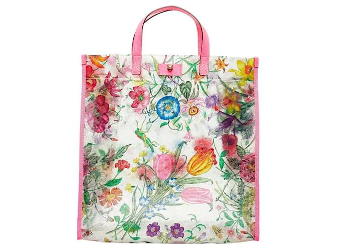 Gucci Vinyl-Einkaufstasche mit Blumendruck Pink  ref.1309707