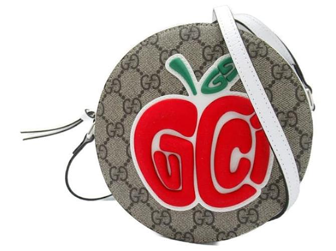 Gucci Bolsa transversal redonda GG Supreme Apple Ophidia Marrom Lona  ref.1309851