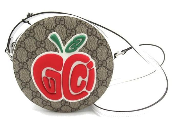 Gucci Bolsa transversal redonda GG Supreme Apple Ophidia Marrom Lona  ref.1309853