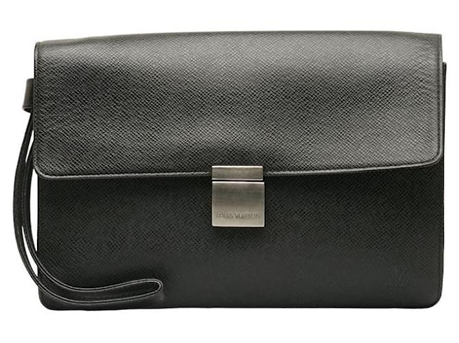 Louis Vuitton Taiga Selenga Clutch Bag Black Pony-style calfskin  ref.1309901