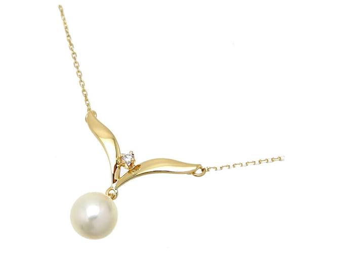 Mikimoto 18K-Perlen-Diamant-Halskette Weiß  ref.1309955