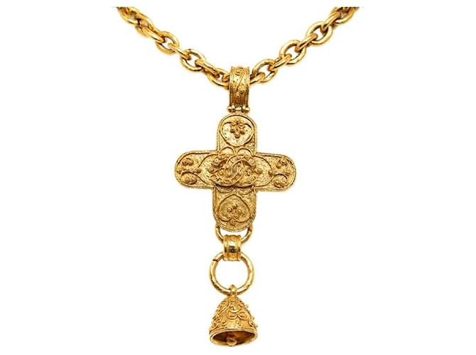 Chanel CC Cross Bell Chain Necklace Golden  ref.1310017