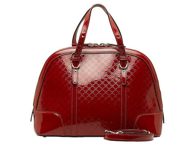Bella borsa con manico superiore in pelle verniciata Microguccissima Rosso  ref.1310043