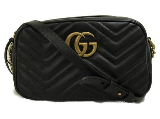 Gucci Petit sac à bandoulière GG Marmont Matelasse Veau façon poulain Noir  ref.1310059