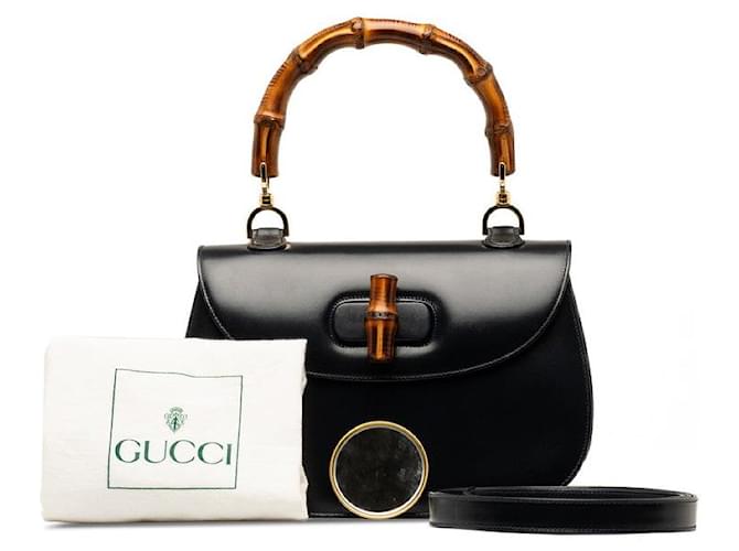 Gucci Borsa con manico superiore in bambù in pelle Nero Vitello simile a un vitello  ref.1310060