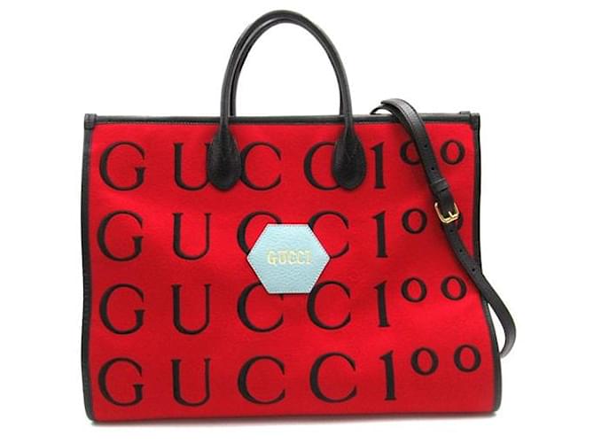 Gucci Groß 100 Hundertjähriges Jubiläum Stofftasche Rot Leinwand  ref.1310061