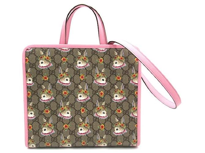 Gucci x Higuchi Yuko GG Supreme mini bolso tote con forma de conejo Castaño Lienzo  ref.1310126