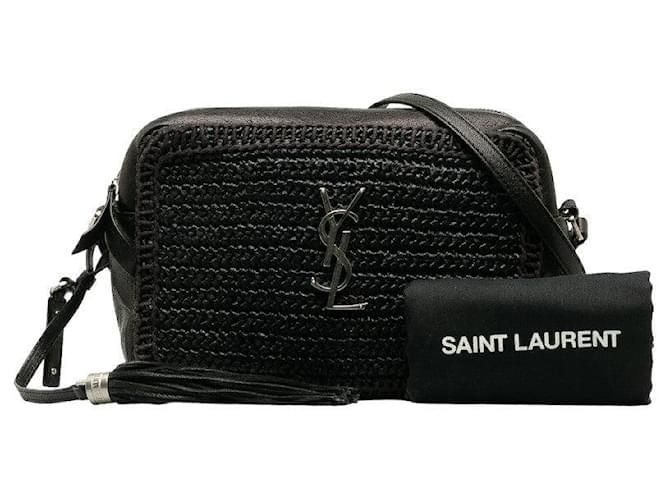 Yves Saint Laurent Bolso cámara Lou de rafia Negro  ref.1310181