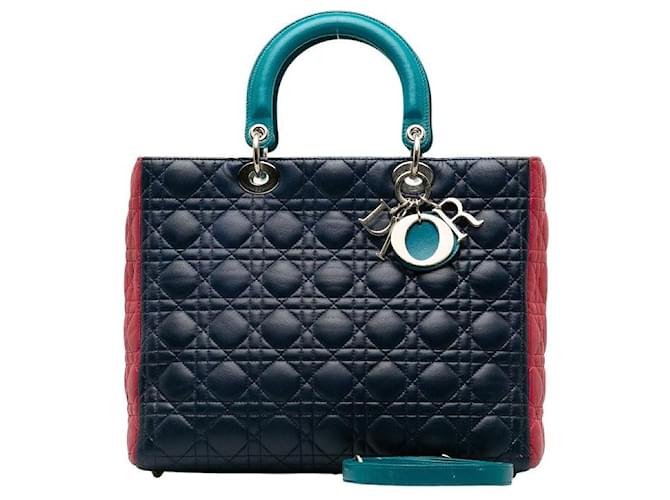 Medium Cannage Tri-Color Lady Dior Blu Agnello Pelle  ref.1310182