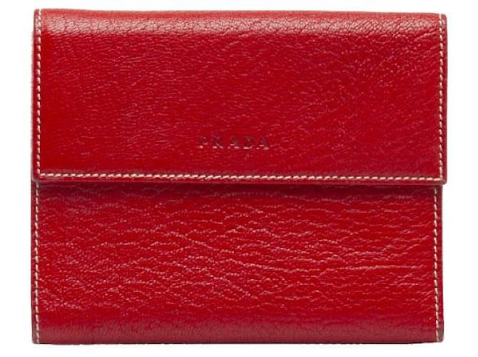 Prada Zweifach gefaltete Geldbörse aus Leder mit Klappe Rot Kalbähnliches Kalb  ref.1310328