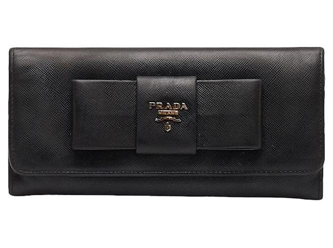 Prada Saffiano Fiocco Continental Wallet Black Pony-style calfskin  ref.1310329
