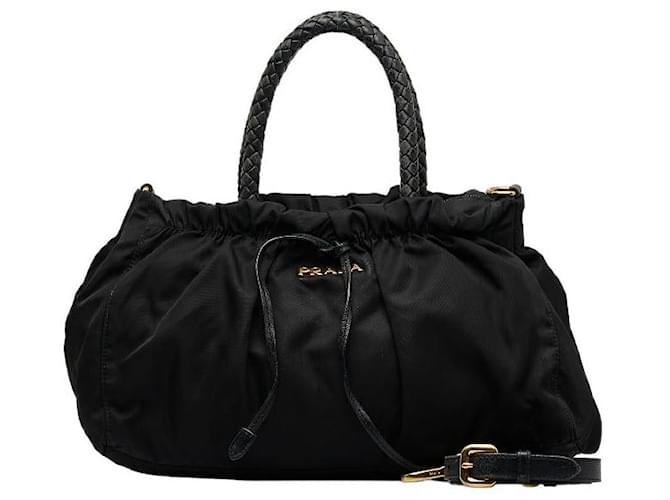 Prada Tessuto Bow Hobo Bag Black Nylon  ref.1310350