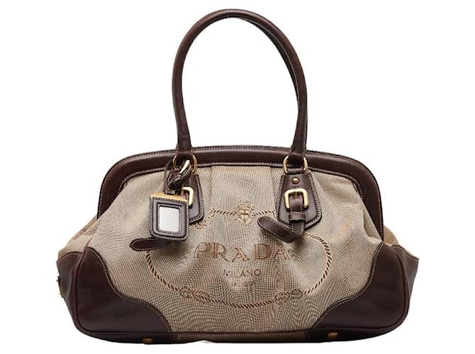 Prada Canapa Logo Frame Handbag Brown Cloth  ref.1310366