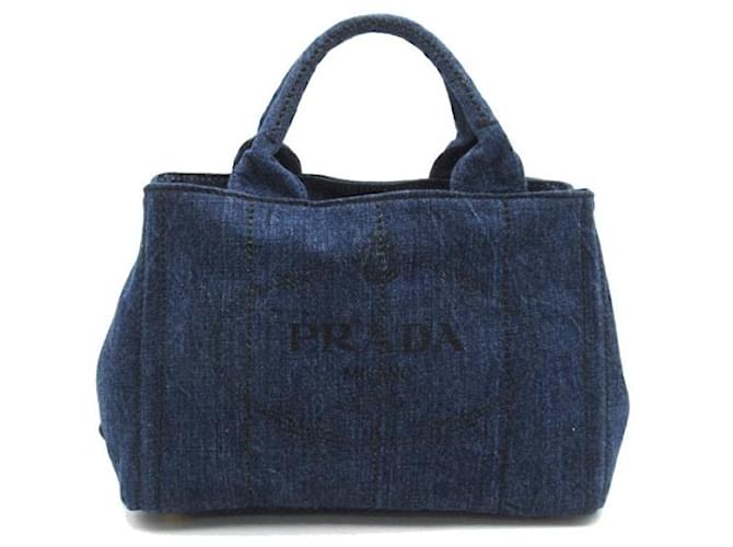 Prada Canapa Logo Denim Handbag Blue  ref.1310374