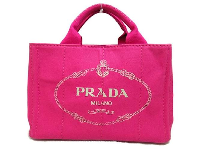 Tote Prada Canapa-Logo-Einkaufstasche Pink Leinwand  ref.1310375