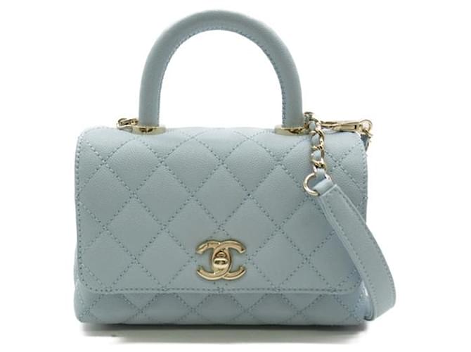 Chanel Bolsa com aba pequena acolchoada CC Caviar Azul  ref.1310436