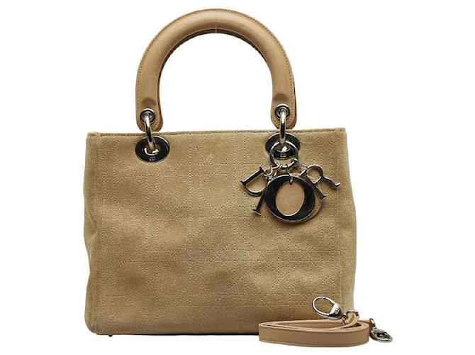 Mittelgroße Lady Dior-Tasche aus Cannage-Wildleder Braun  ref.1310449