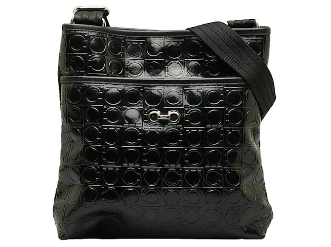 Salvatore Ferragamo Leather Gancini Crossbody Bag Black Pony-style calfskin  ref.1310606