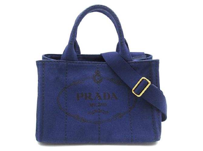 Tote Prada Canapa-Logo-Einkaufstasche Blau Leinwand  ref.1310632