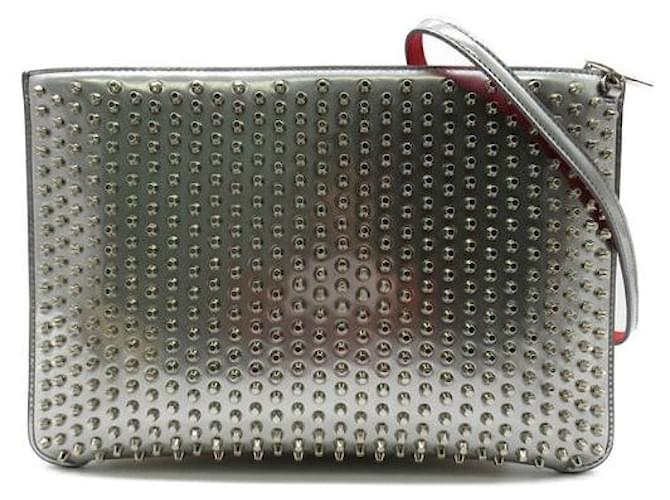 Christian Louboutin Spike Leather Clutch Silvery  ref.1310642
