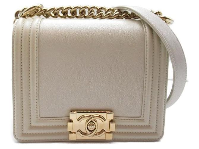 Chanel Mini boy bag White Leather  ref.1310649