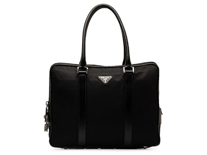 Prada Saffiano-Trimmed Tessuto Briefcase Black  ref.1310684