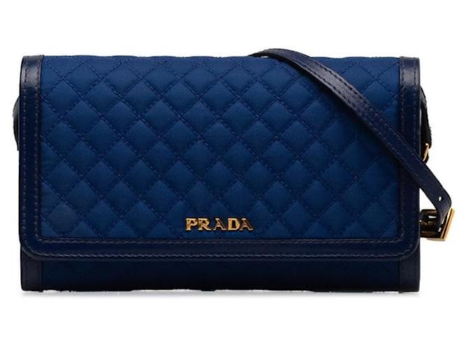 Prada Quilted Tessuto Wallet Crossbody Bag Blue  ref.1310685