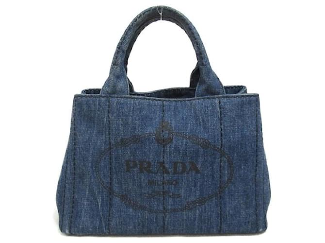 Prada Canapa Logo Denim Handbag Blue  ref.1310690