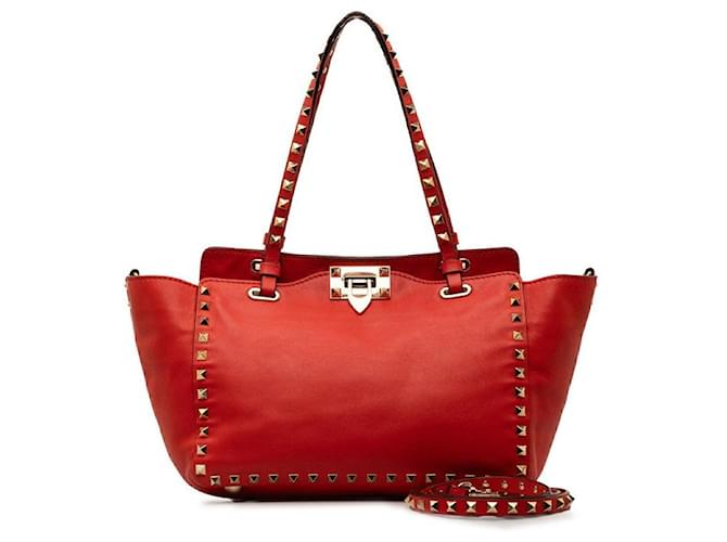 Valentino Leather Rockstud Tote Bag Red Pony-style calfskin  ref.1310704