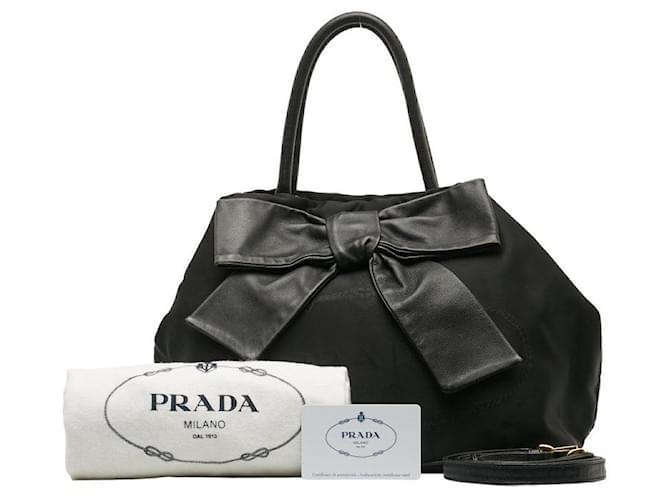 Prada Canapa Logo Bow Handbag Black  ref.1310729