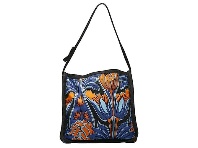 Prada Floral Print Canvas Shoulder Bag Blue Cloth  ref.1310739