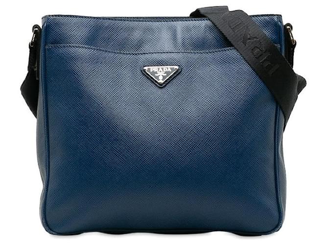 Prada Saffiano Leather Crossbody Bag Blue Pony-style calfskin  ref.1310741