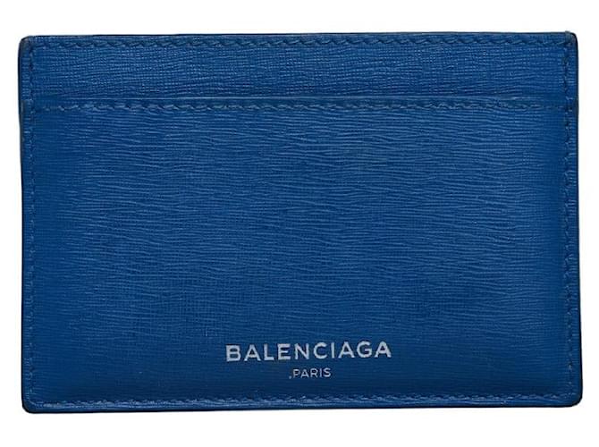 Balenciaga Logo Leather Card Case Blue Pony-style calfskin  ref.1310759