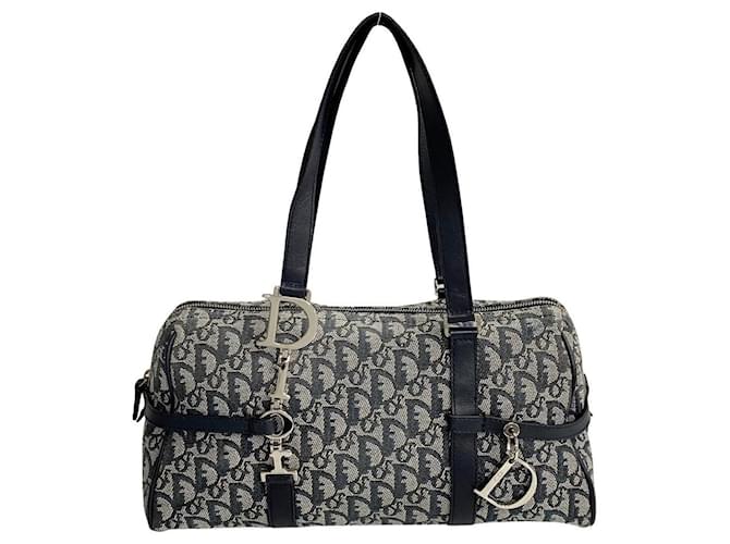 Dior Oblique Boston Charm Bag Blue Cloth  ref.1310780
